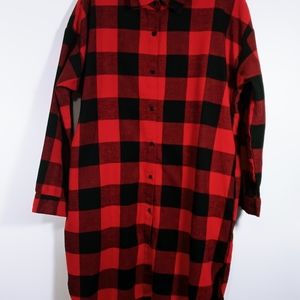 B&D Collection Womens Red Black Plaid Flannel Button Up Tunic Top.Size t…